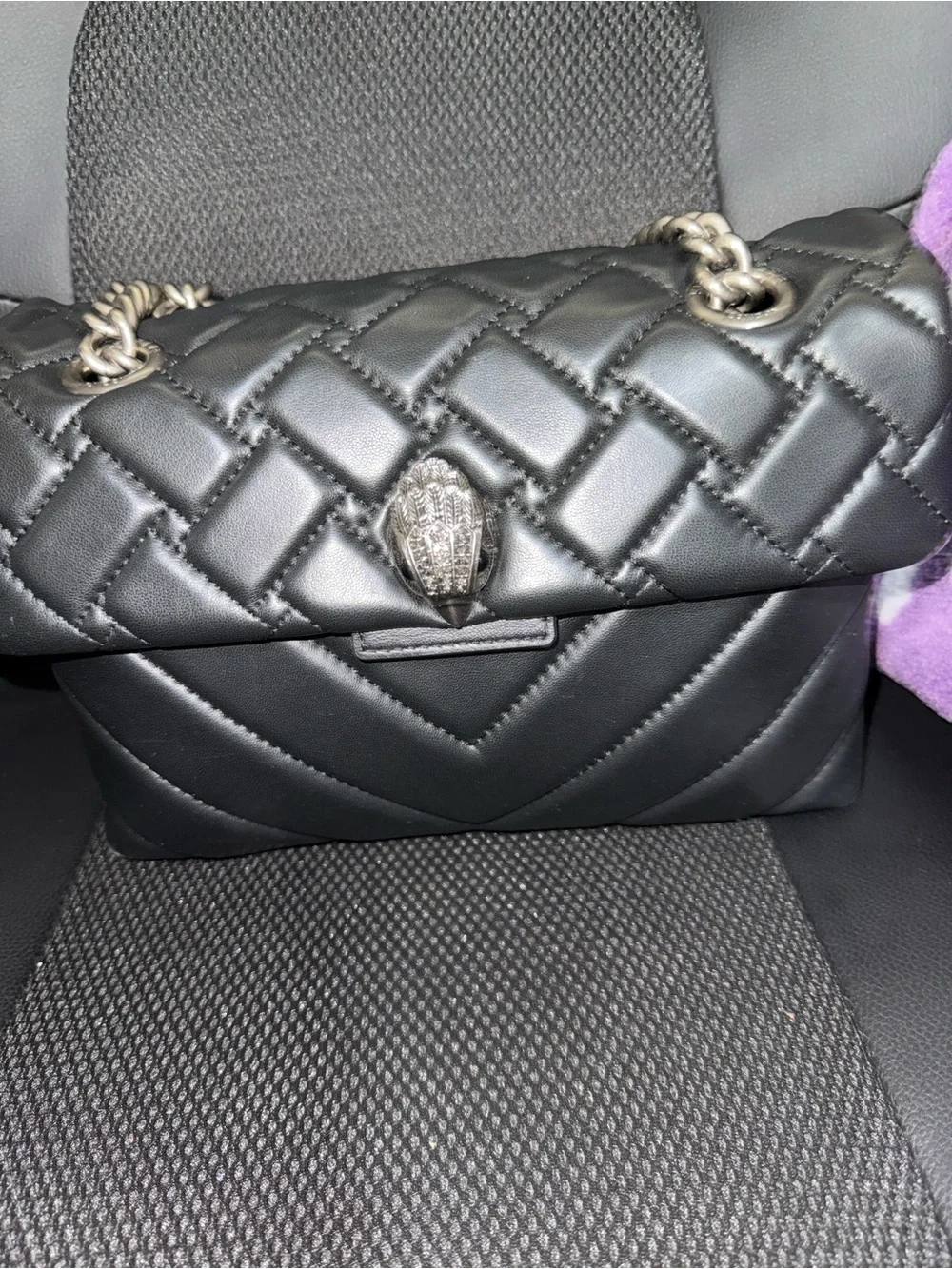 Kurt Geiger Black Quilted Leather Shoulder/Crossbody Bag with Silver Hardware
